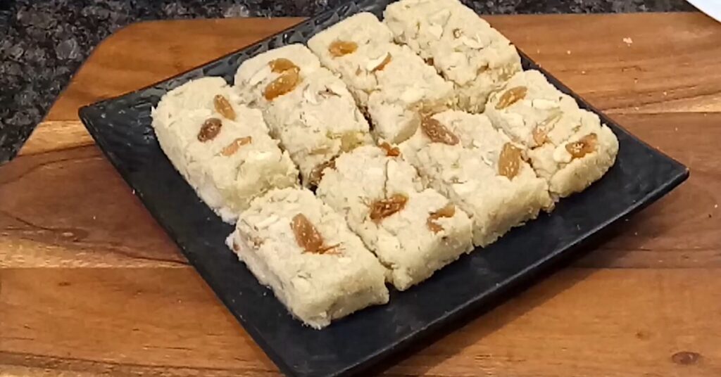 Homemade soft sooji barfi